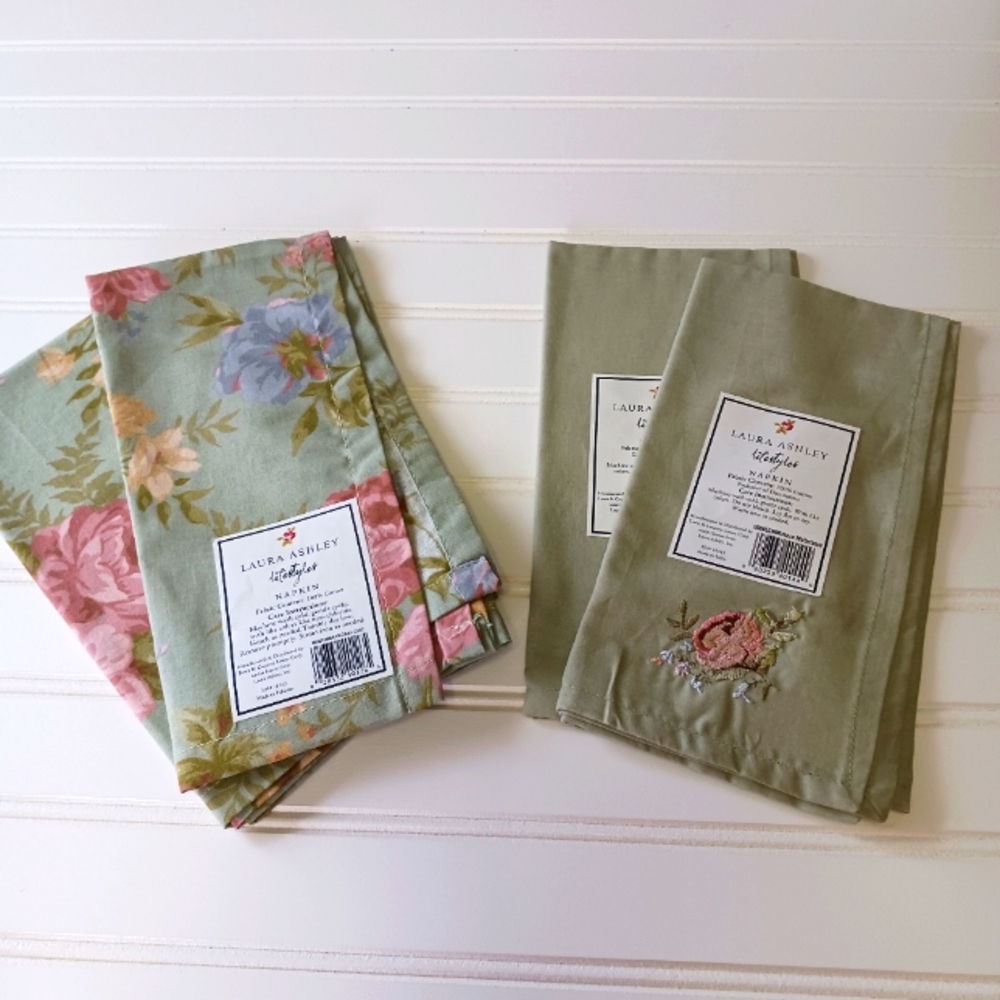 Laura Ashley Napkins 2 Sets Of 2 Floral Cotton Sage Green